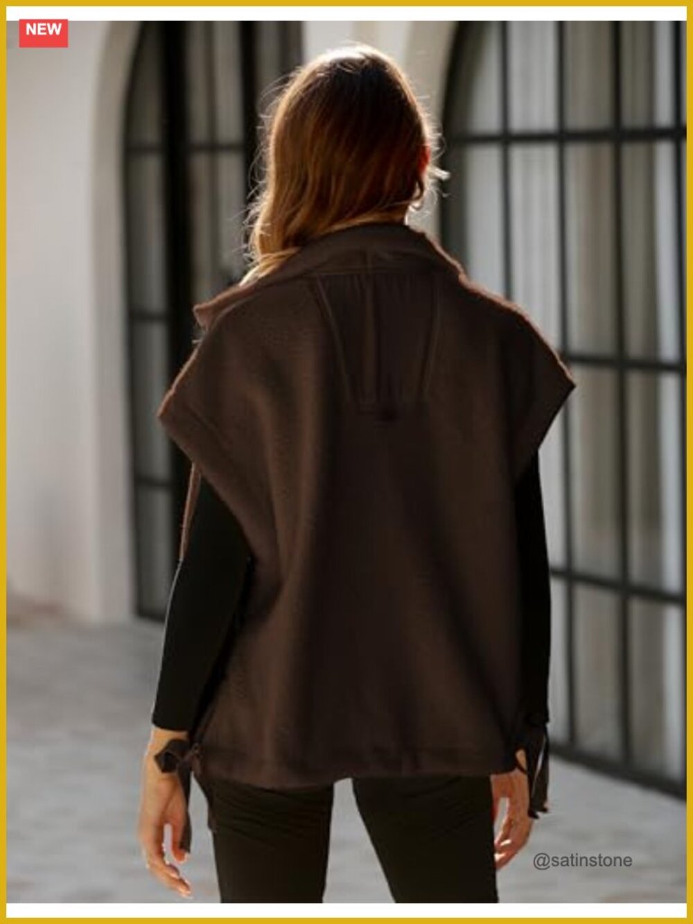 Oversized Fleece Vest Sleeveless Button Down Sherpa Jacket with Pockets - Picture 3 of 6